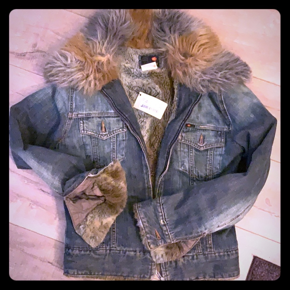 Sixty- fur collar- fur lined jean jacket.